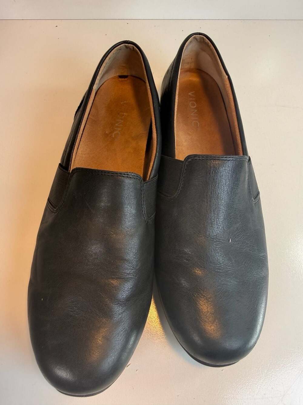 Vionic Gianna Leather Slip On Shoes Size 10 Wide Black